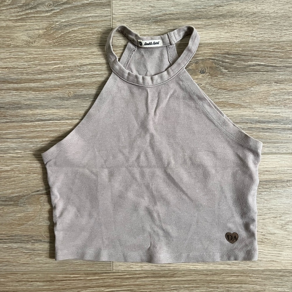 Beige high neck crop top